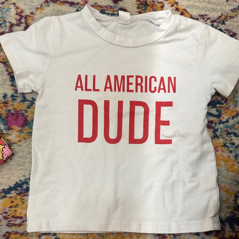 SHEIN Kids 'All American Dude' Tee - White and Red